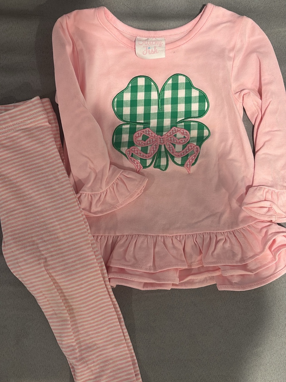 Stitchy Fish Pink Shamrock Applique Pajama Set